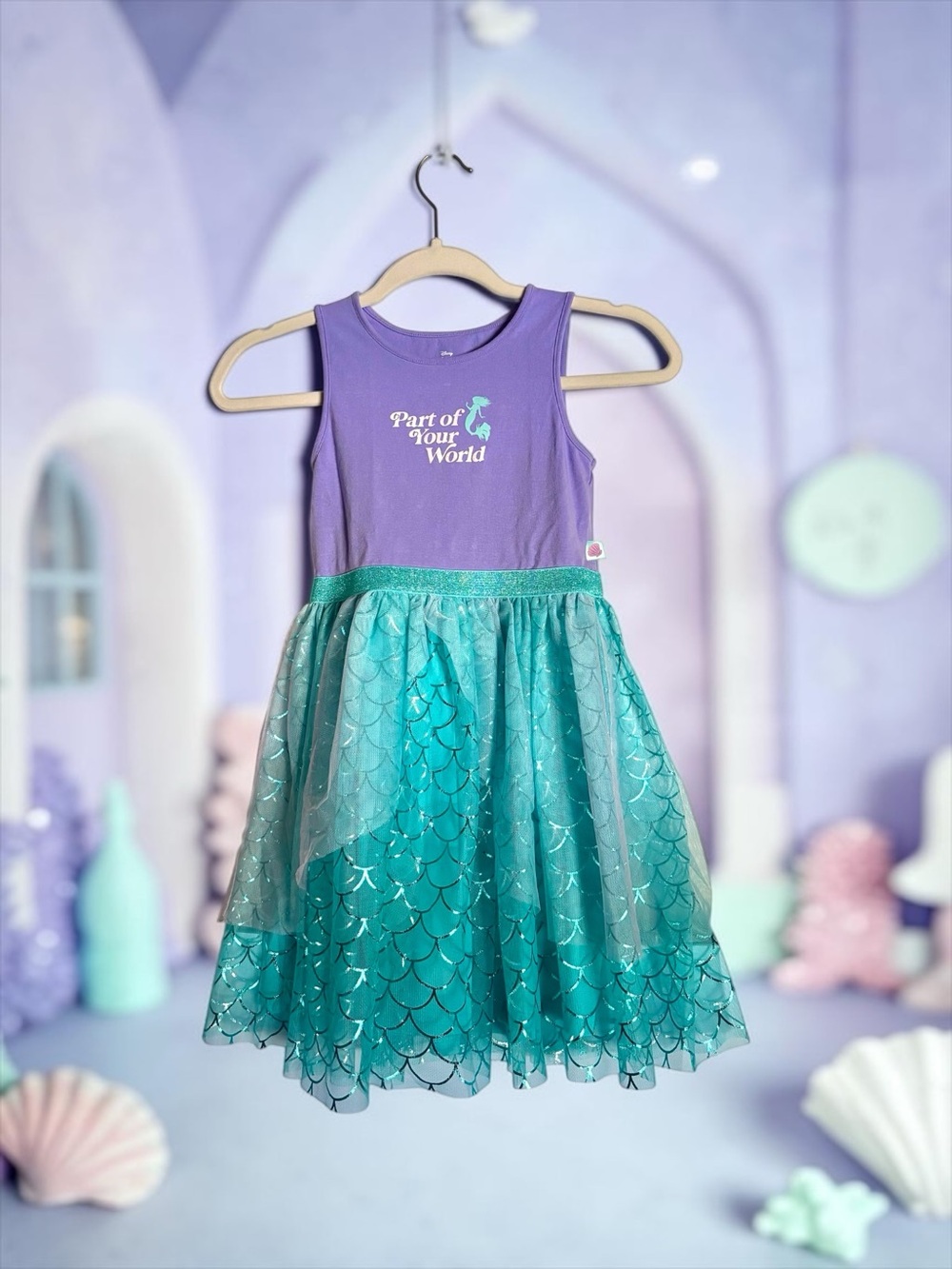 Disney Ariel Girls Dress 🧜‍♀️ Glitter Tulle Aqua Lavender Size 8